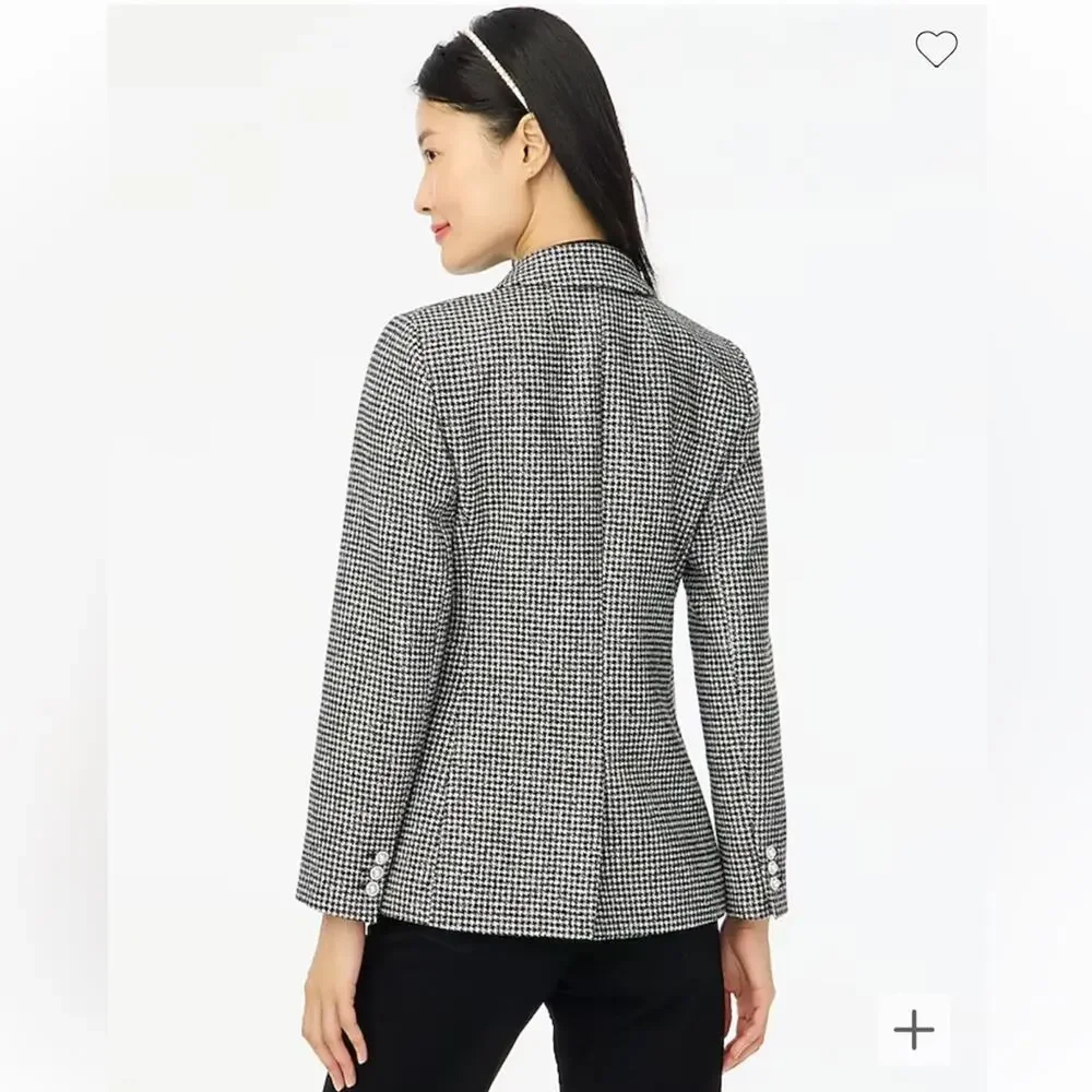 J.CREW Sparkle Houndstooth One Button Blazer Black White Chic Fancy Size 0 NEW